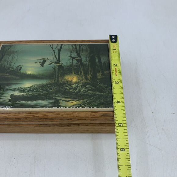 Vtg Wooden Trinket Jewelry Box Terry Redlin Evening Glow Camping Canadian Geese - Picture 6 of 8